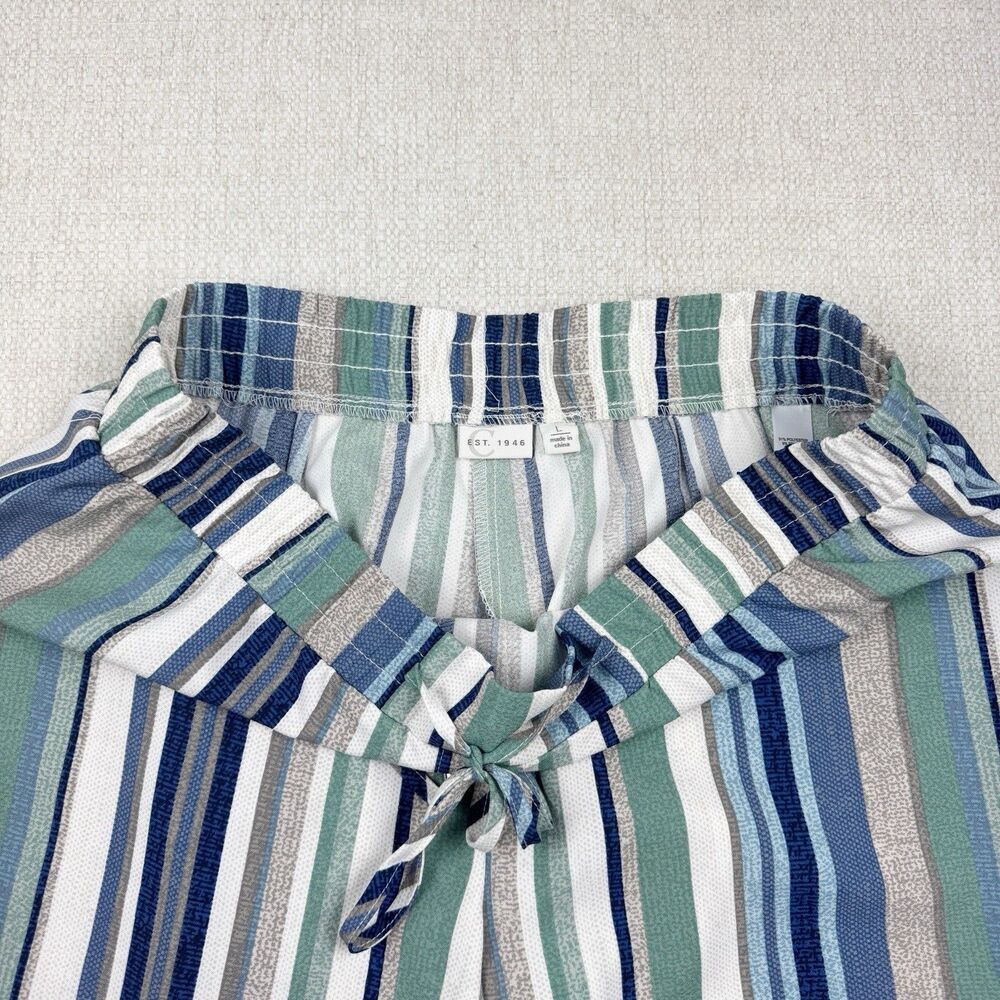 C Est 1946 Women's Blue White Gray Striped Stretch Pull On Wide Leg Pants Large - Picture 8 of 16